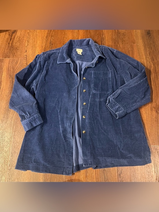 L.L. Bean Jackets & Blazers - Vintage L.L. Bean Womens Blue Corduroy Shirt Jacket 100% Cotton Size XL